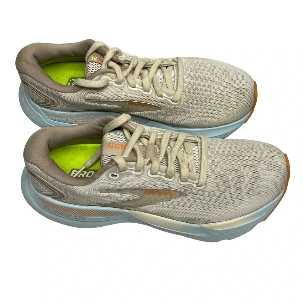Brooks Glycerin GTS 21 Running Shoes Women's Size 10 Beige Light Blue‎ Orange